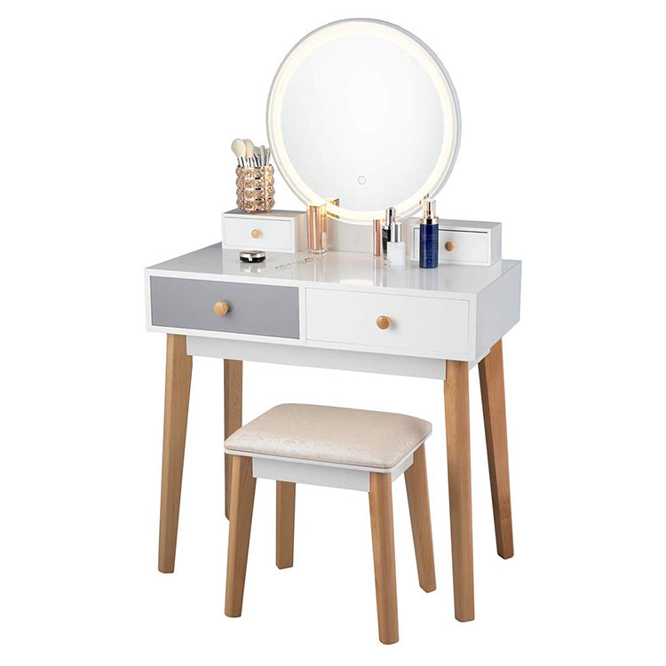 Elegant modern wooden dresser with mirror and lights