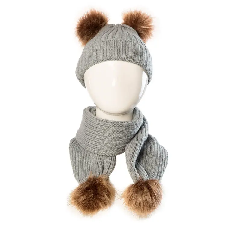 2019 cheap promotional fur pom hat kid beanie baby acrylic child winter scarf hat set