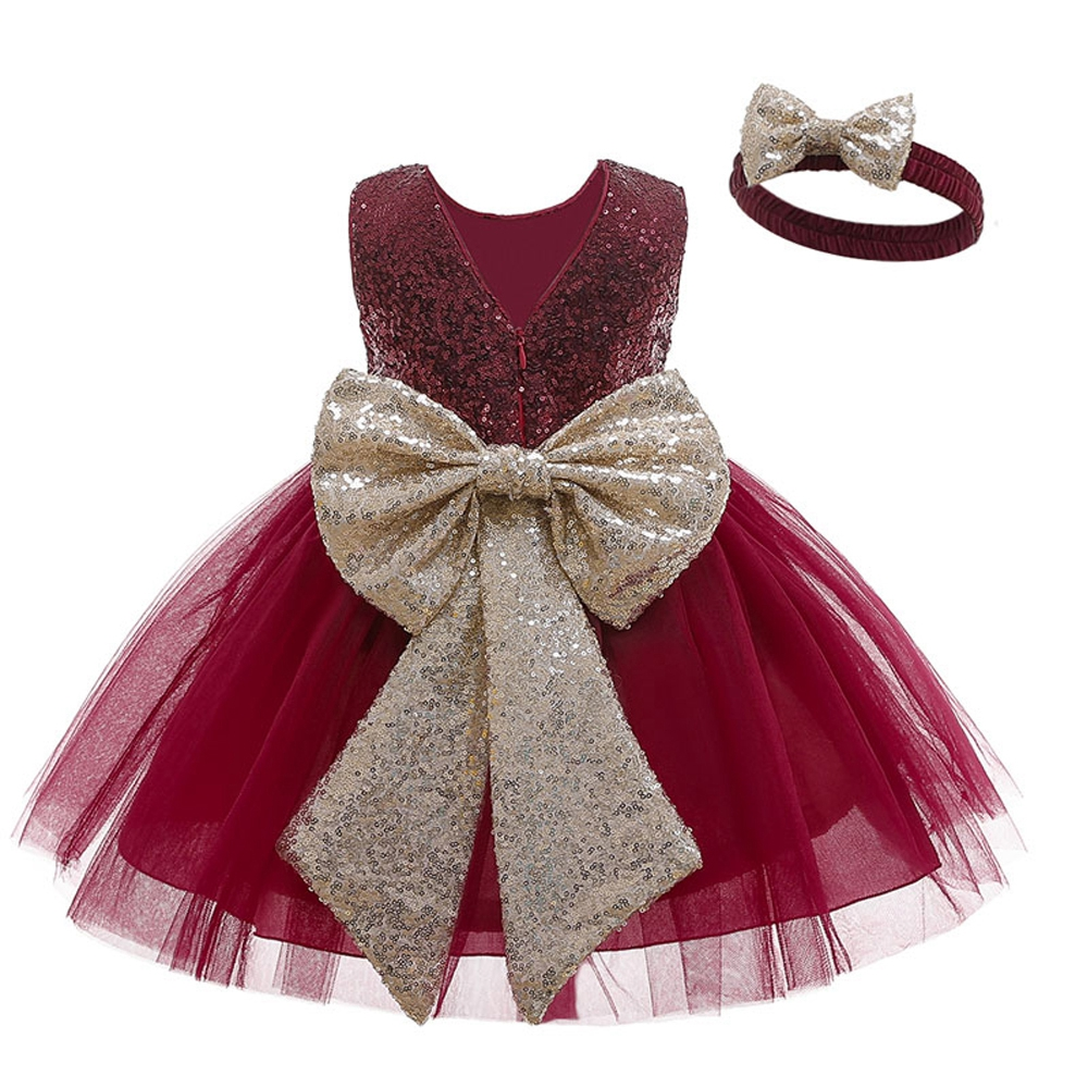 BAINA Beb/é Ni/ña Navidad Vestido 3PCS Set Manga Larga Fiesta Vestido Tutu con Bowknot Diadema Vestido de Navidad para beb/é y ni/ña 0-18 Meses