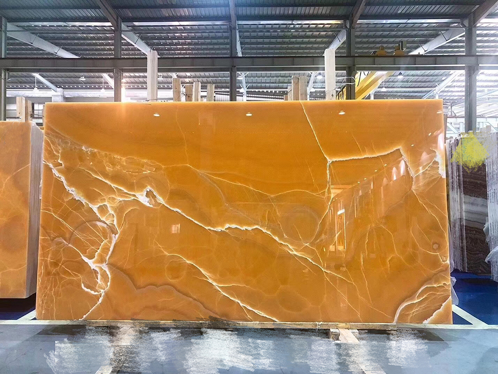 Factory Price Mexican Orange Calcite Onyx Slab Customized Size For Background Wall
