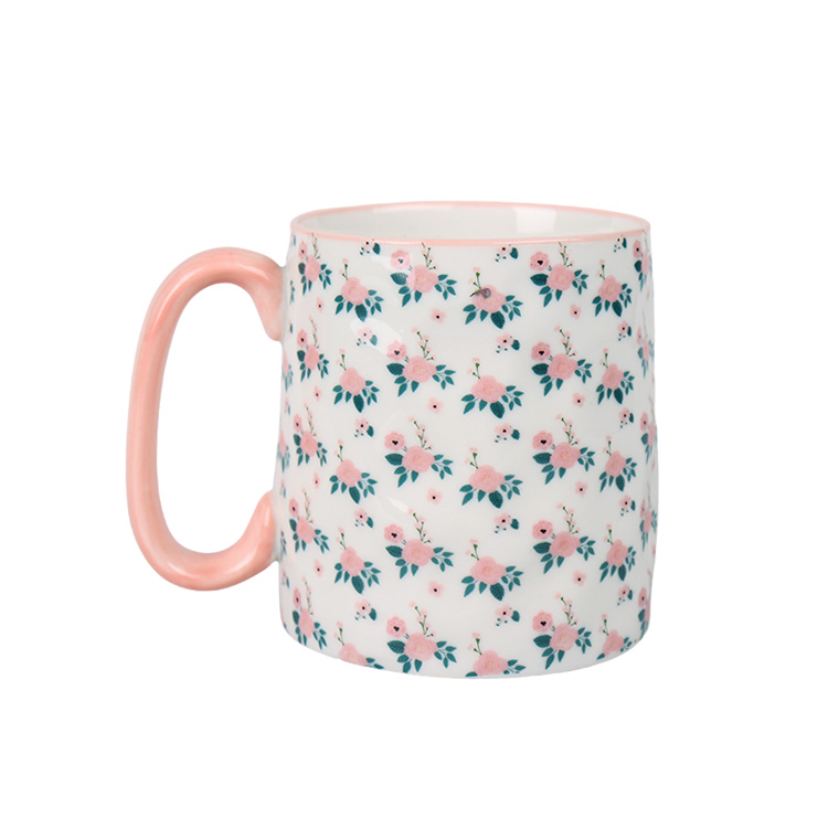 Cute Korean Cup Pink Ceramic Coffee Breakfast Cup With Flower Decor For Girl Lady Microwave Safe