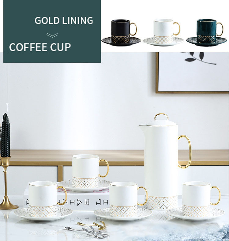 European Style Color Glaze Gold Line Afternoon Tea Black Tea Scented Tea Coffee Pot Set