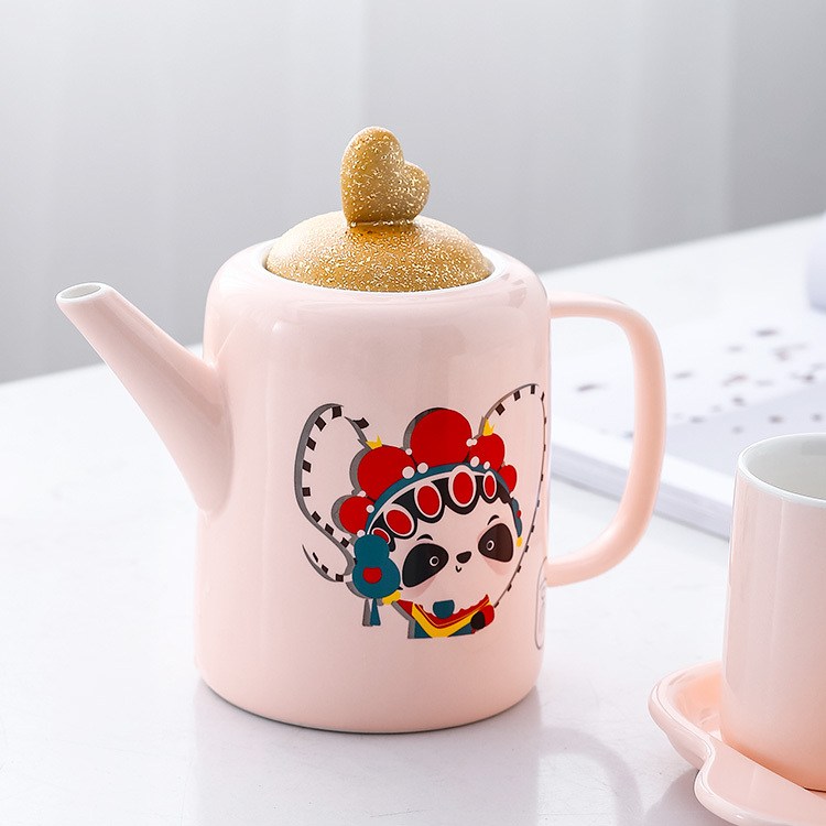Customized 4 person coffee mug set  pink color tea cups coffee pot coffee set with tray