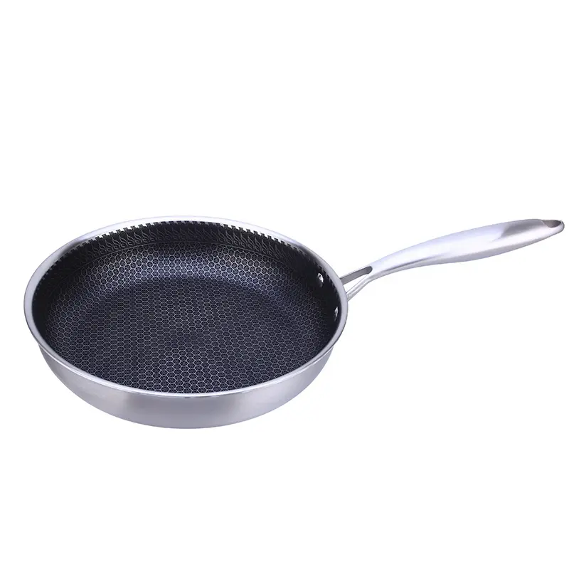 Stainless steel non-stick honeycomb frying pan with long handle