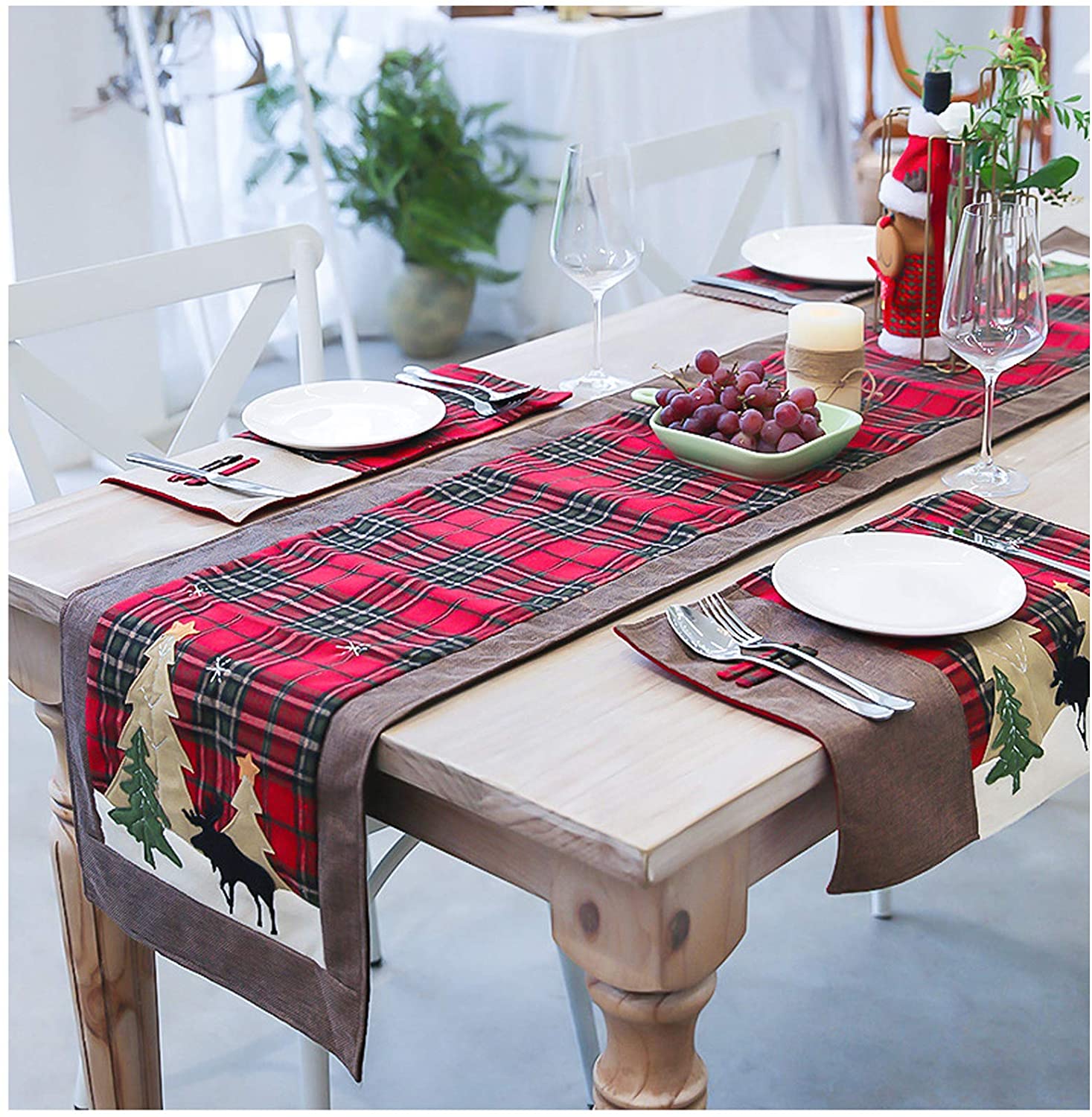 Wholesale  embroidered table runner christmas in red