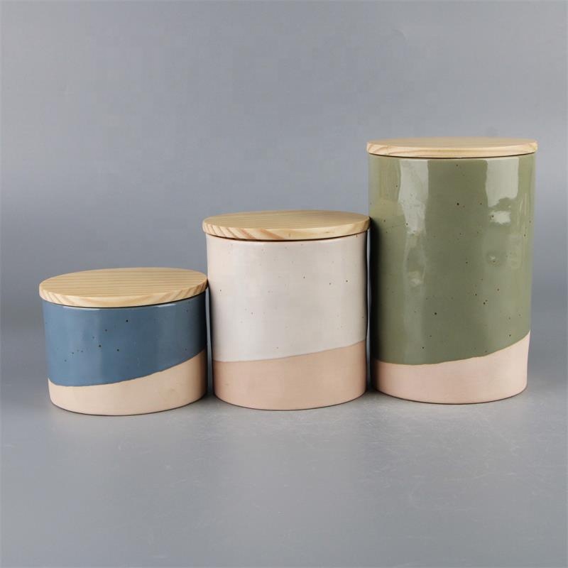 wholesale cheap custom green  coffee bean candy sugar big container tea canister ceramic food storage jar with wooden lid