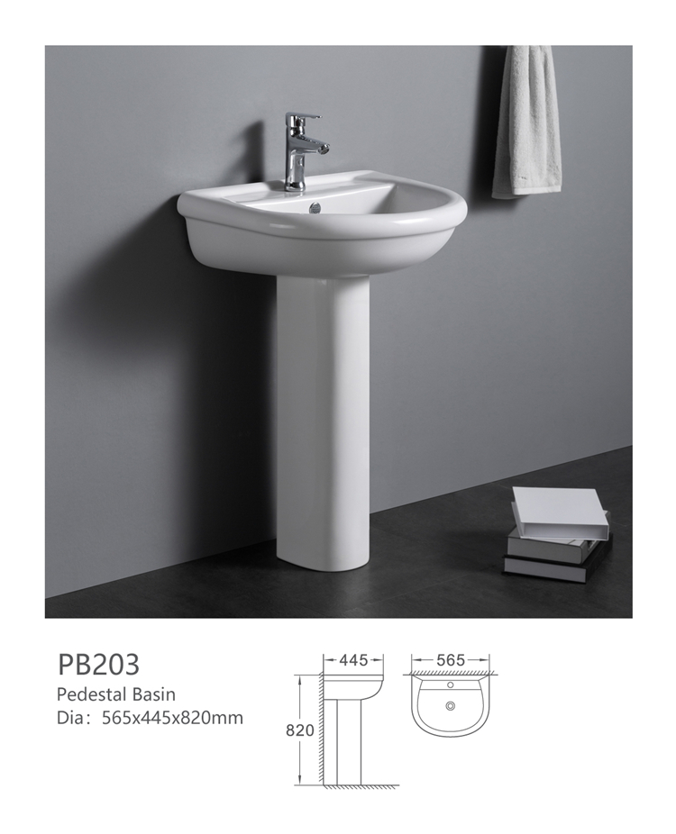PB203 Vitreous china hand wash round pedestal basin / lavabo with pedestal