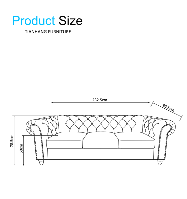 Home 3 seater fabric furniture living room sofa  Modern Chesterfield sofa couch