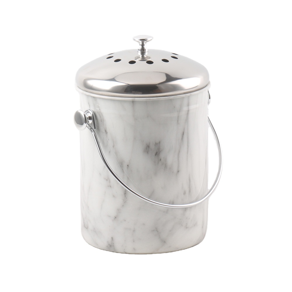 5L round marble effect kitchen stainless steel recycle bin counter top compost bin
