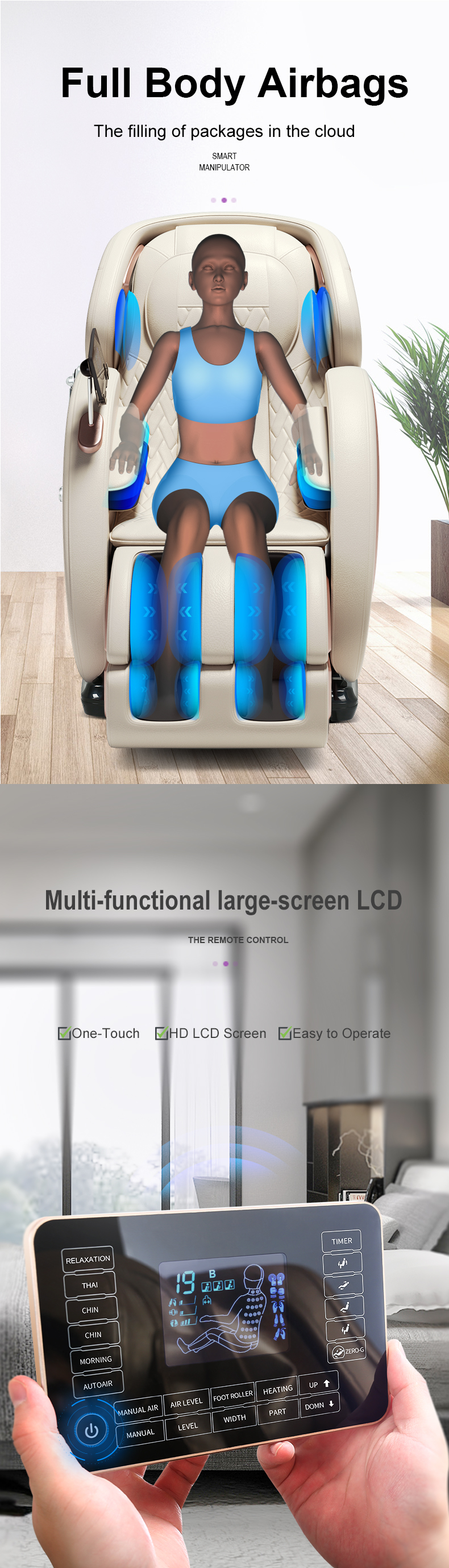 Jare E8 Wholesale Vibration Zero Gravity Electric Heating Back Manipulator  Roller Armchair Massage Chair