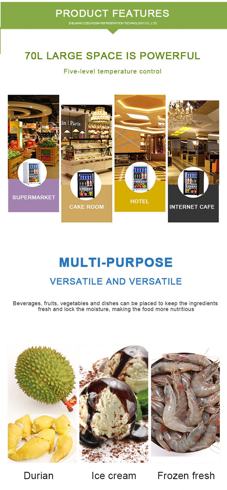 Ice cream refrigerated display case refrigerator