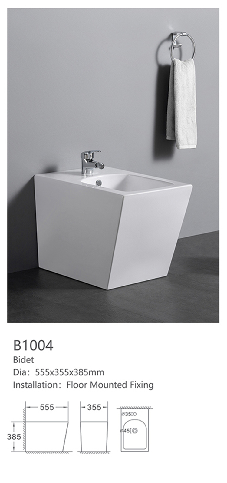 B1004 Factory direct white smooth surface floor porcelain woman bidet