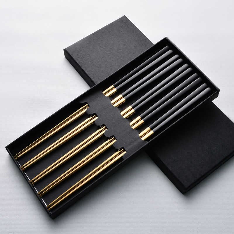 Custom 304 Stainless Steel Metal Titanium Chopsticks Gift Set Box with Logo