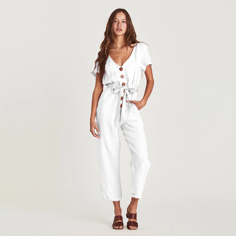 Fashion summer New Design Jumpsuit V Neck short sleeve Womens One Piece Jumpsuits Rompers