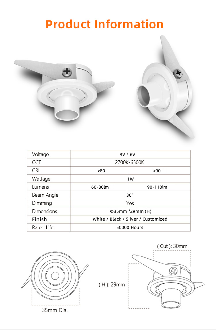 Spot Light Crystal Spotlight Led Downlights Celling Recessed Dimmable IP44 Lighting Spotlights 1w 2w 3w Mini Led Spotlight
