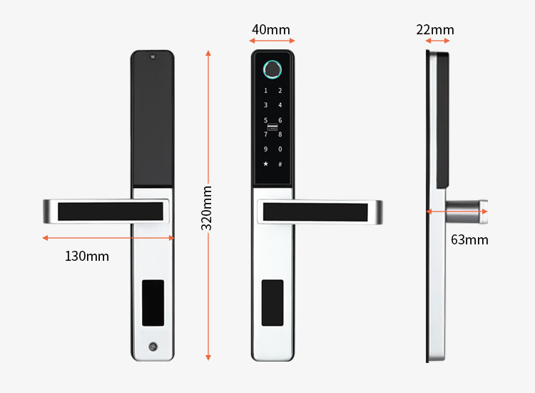 Modern Luxury Aluminum Glass Mortise Lever Door Handle Lock by App Fingerprint Code Card