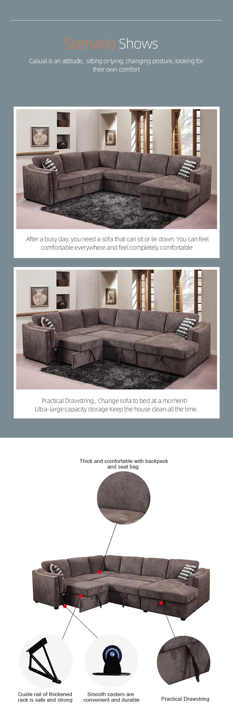 Lewi couches living room sofa furniture U shape sectional sofa set