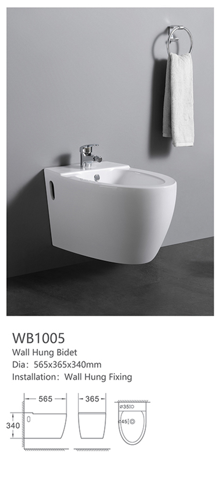 WB1005 Wall Hung Ceramic Bidet