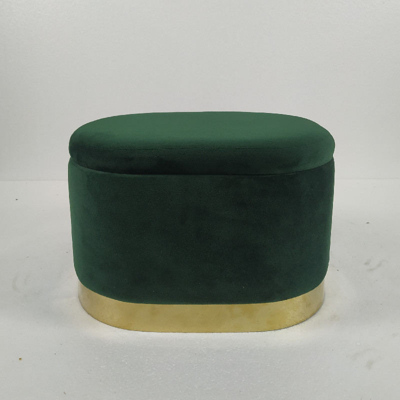 wholesale velvet fabric bedroom furniture with golden metal bottom cheap Ottoman with storage