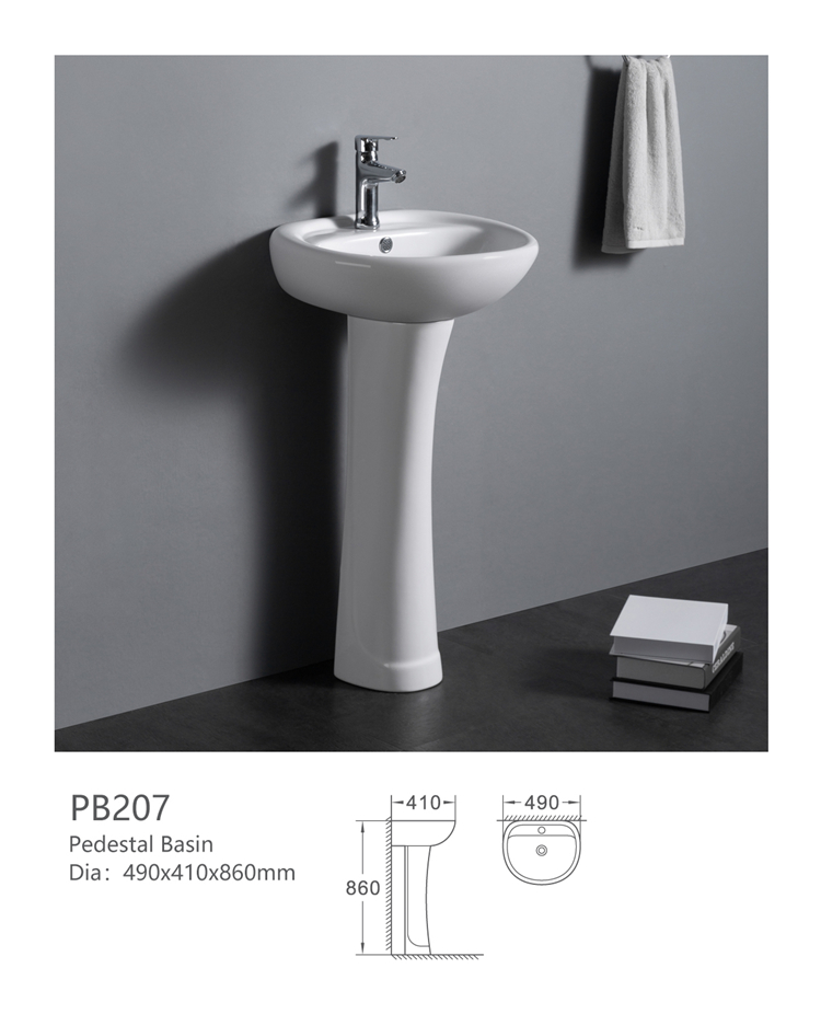 PB207 Wholesale customized logo porcelain pedestal bathroom basin for home