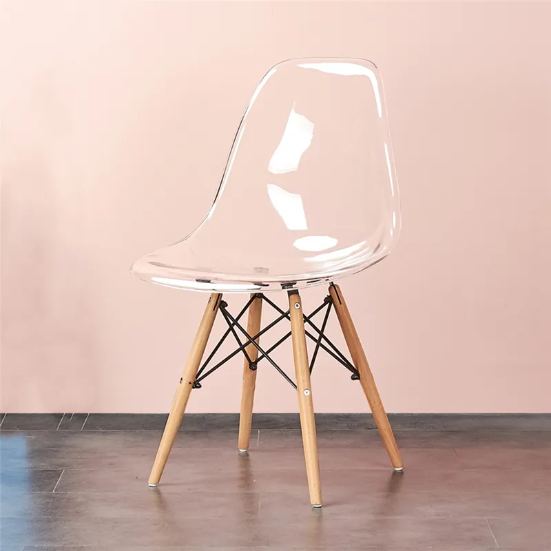 High quality simple fashion dining room furniture scandinavian transparent pp plastic dining kitchen chair with wood legs