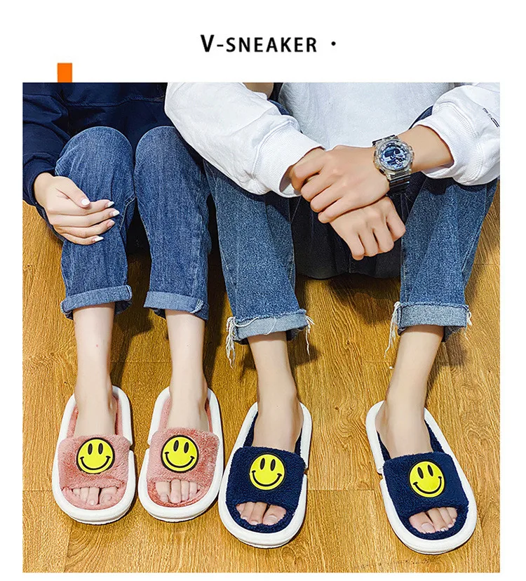 2020 Woman Soft Slippers Smiley Designer Winter Warm Cotton Men Flip Flop Slipper Shoes