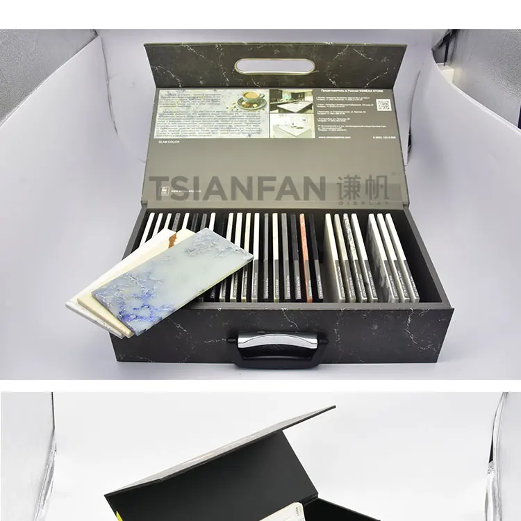 Acrylic Cardboard Custom Design Sample Book Color Display Aluminum Suitcase Stone Specimen Case Tile Show Box