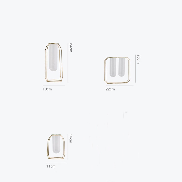 Manufacturer Cheap  Clear Hydroponics Glass Vase Home Wedding Decor with Rose Gold Stand