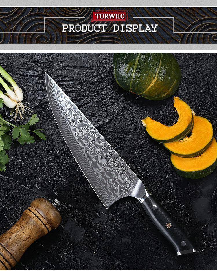 Professional  9" Damascus Kitchen Chef Knife with G10 Handle