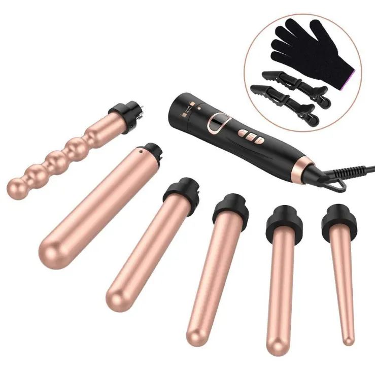 New Arrival rose gold ceramic hair curling wand set interchangeable hair curler set