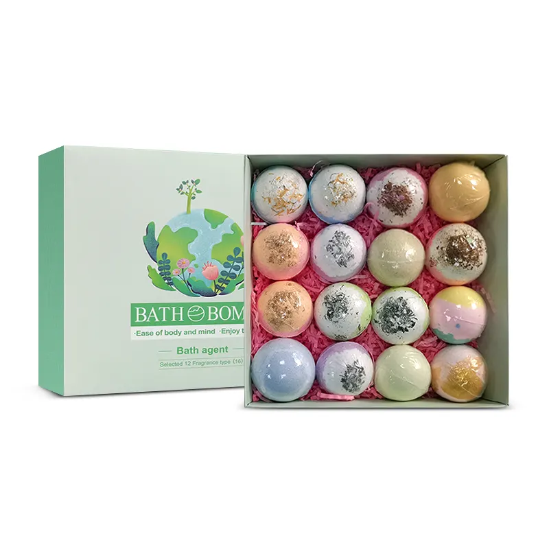 Private label organic ring bath bombs wholesale fizzy bath bomb set of 16 natural bath bomb boxes