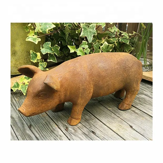 Rustic Outdoor Farm Patio Lawn Cast Iron Life Size Animal Pig Sculpture Statue Other Garden Ornaments