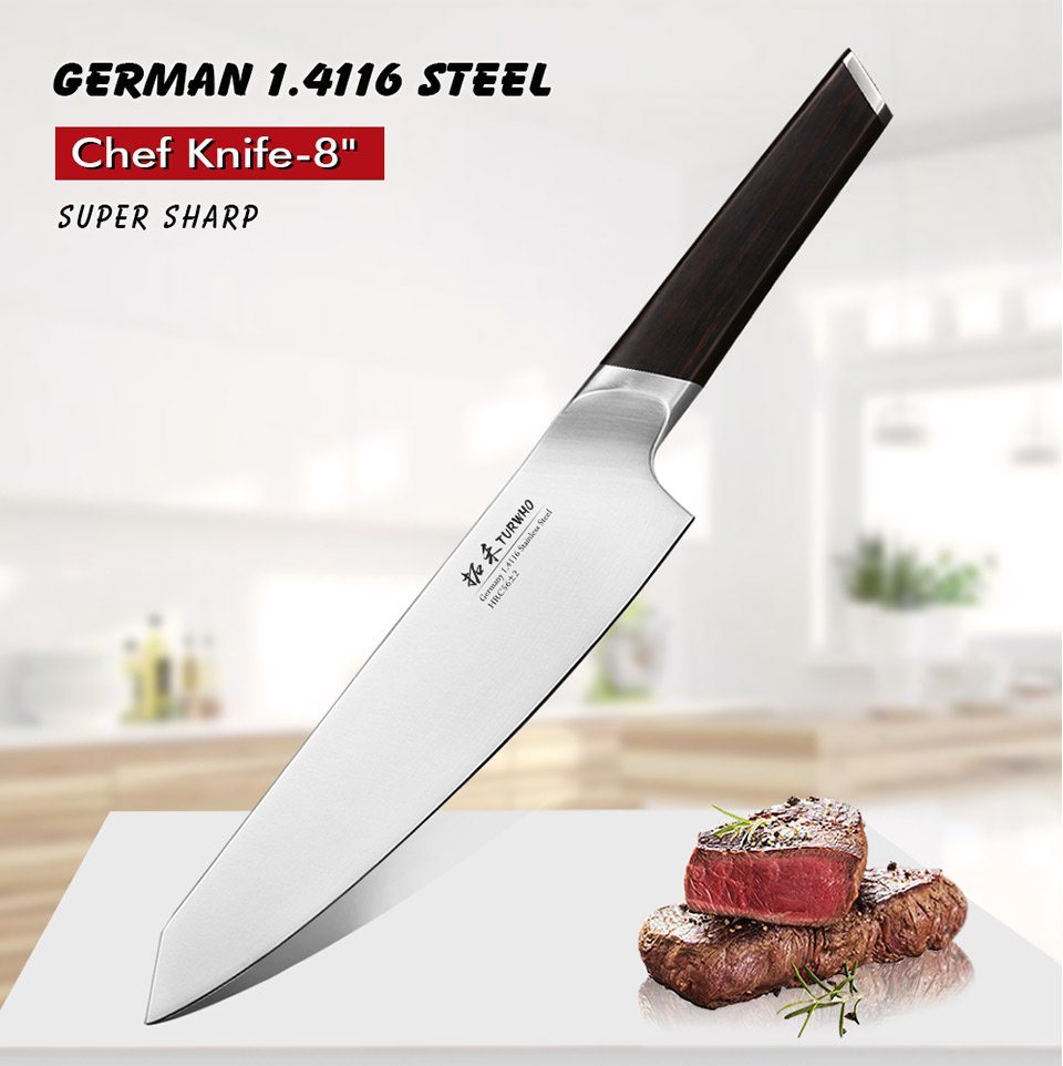 TURWHO 8 Inch German Steel 1.4116 Stainless Kitchen Chef Knife