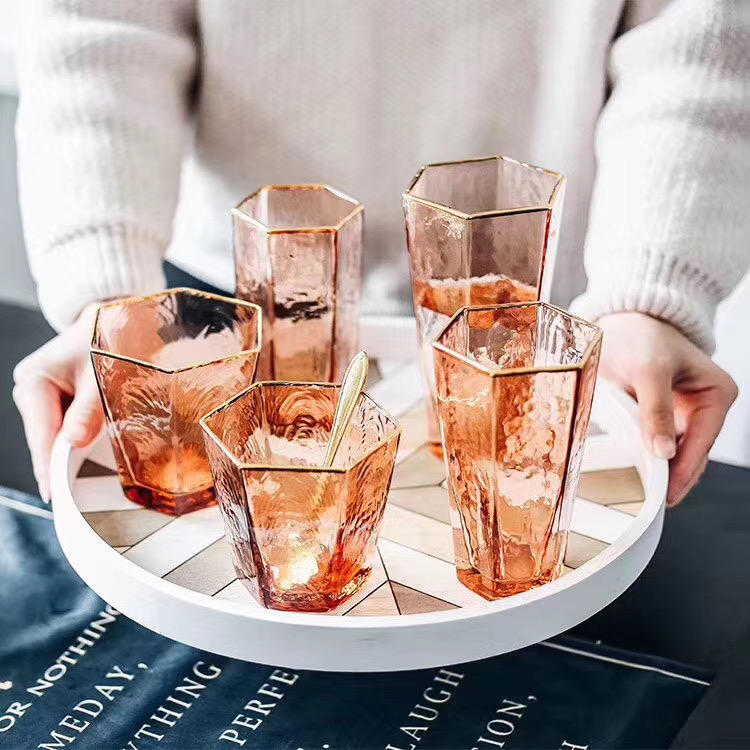 Transparent or Custom Logo Gold Rim Electroplating Drinking Glass Cup Tea Cup For Drinking Glass
