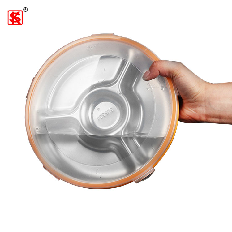 Stainless steel fast food tray dinner divided plate compartments Leak-proof Lunch box dish with PP Lid