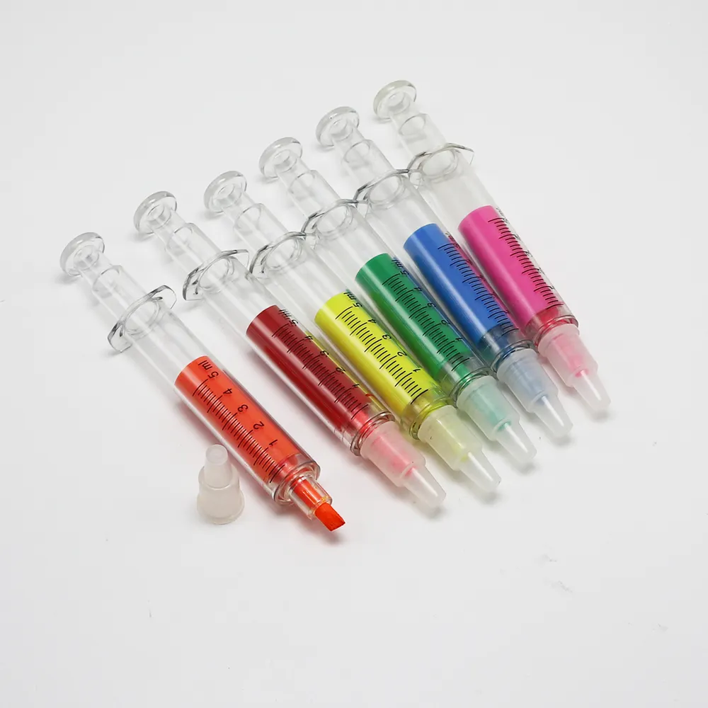 Pen Highlighter Novelty Syringe Shaped Injection Needle Plastic Solid Gel Highlighter Ball Pens