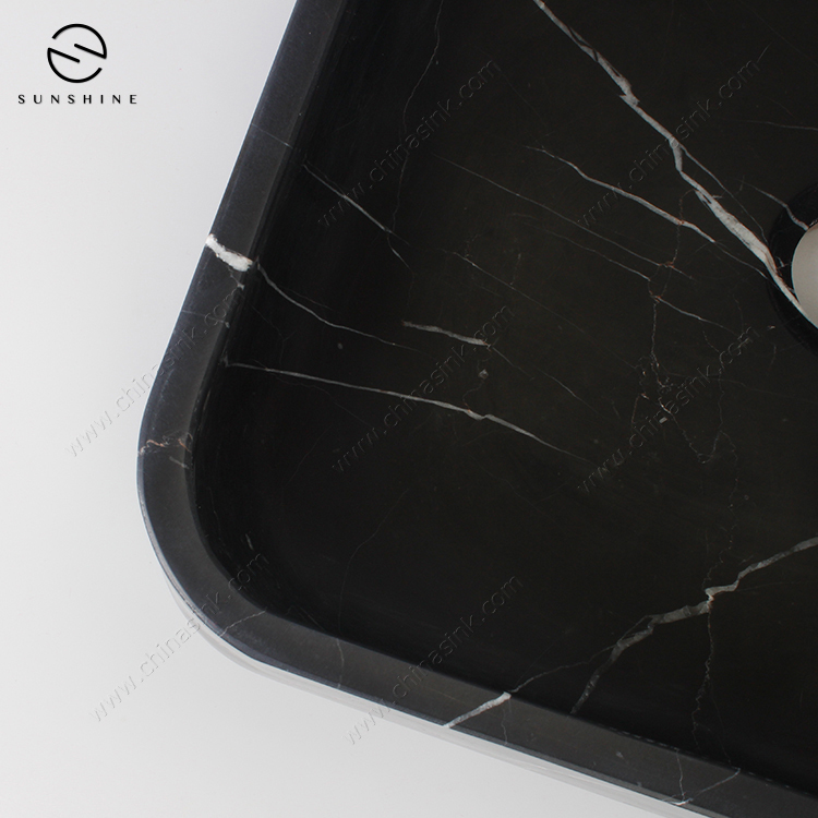 Factory Price China Black Marquina Marble Square Bathroom Wash Basin