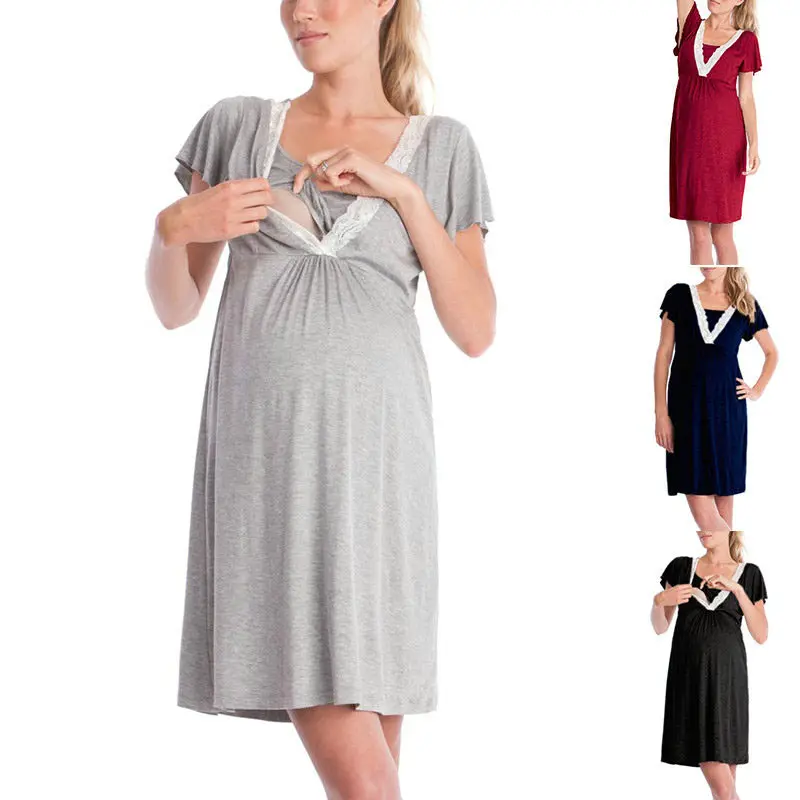 Plus Size Maternity Sleepwear Pregnant Sexy Dress For Women Maternity Nightgown With Lace