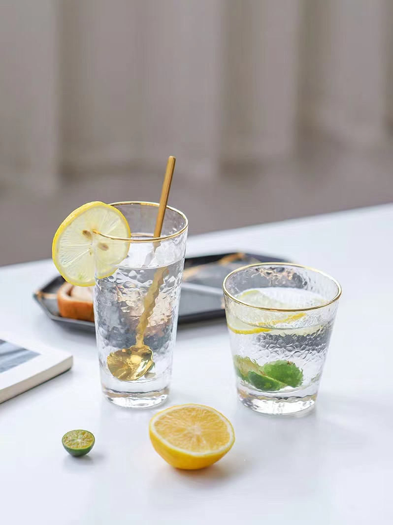 Transparent or Custom Logo Gold Rim Electroplating Drinking Glass Cup Tea Cup For Drinking Glass