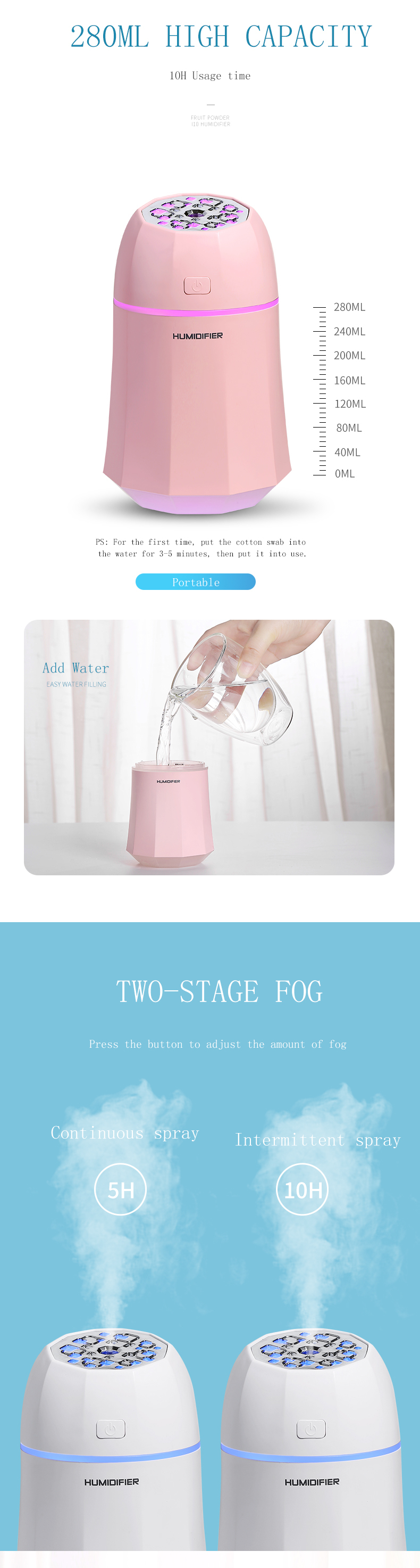 280ML Portable USB Mini Table Desk Humidifier With Personal Air Nano Mist Humidifier