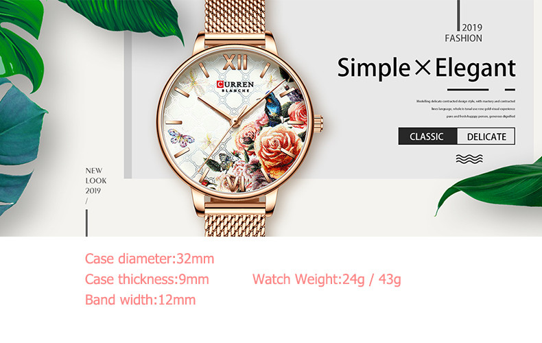 CURREN – montre-Bracelet en acier inoxydable pour femme, fleur, horloge à Quartz, décontracté, nouvelle collection 9060