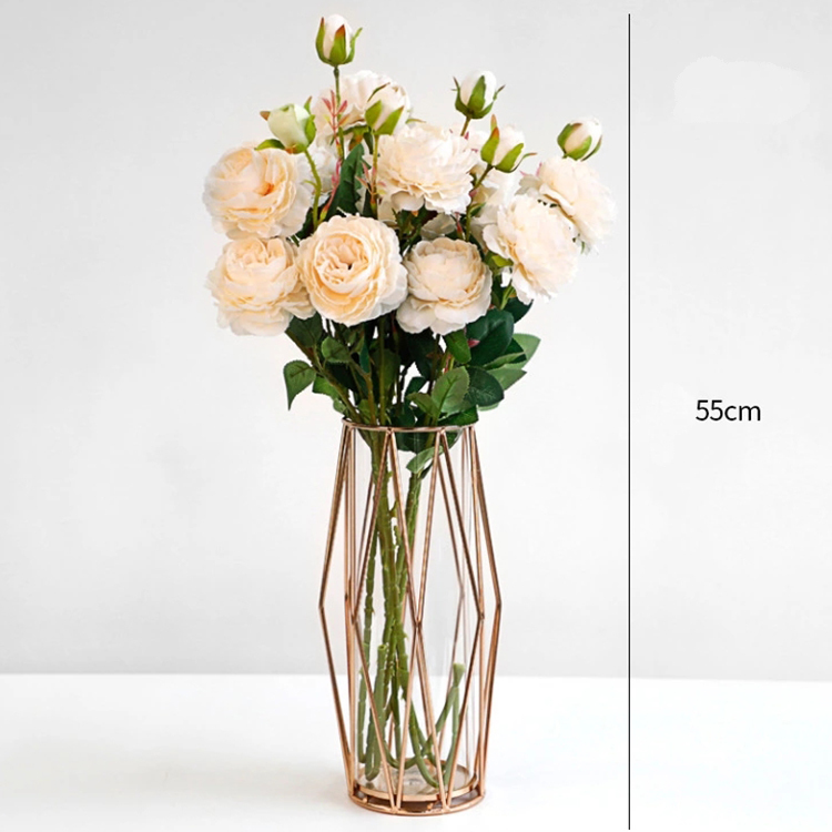 China Wholesale Creative Clear Glass Flower Vase Geometric Gold Vase