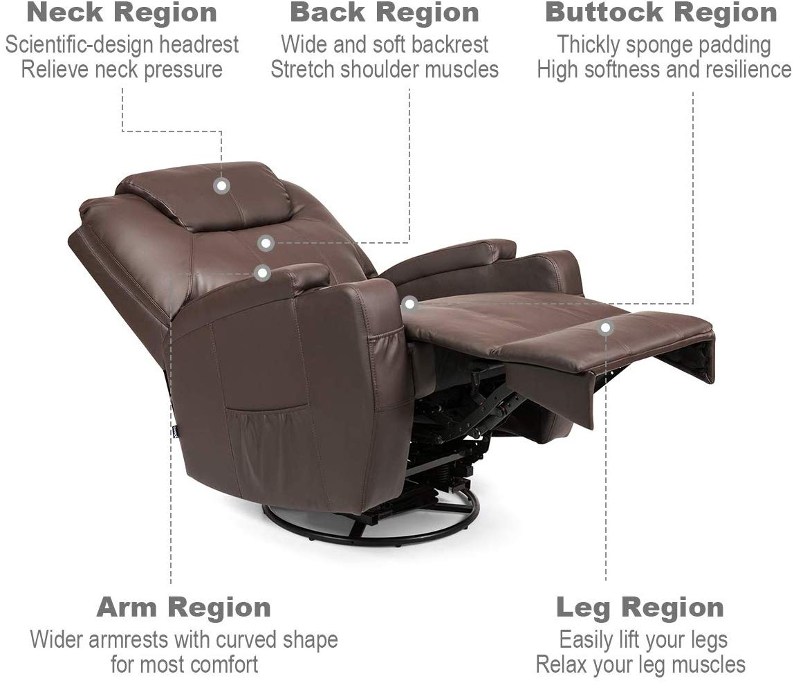 Luxury Leather Single Seat with 8 Point Vibration Massage Heat Leisure Cinema Recliner Sofa