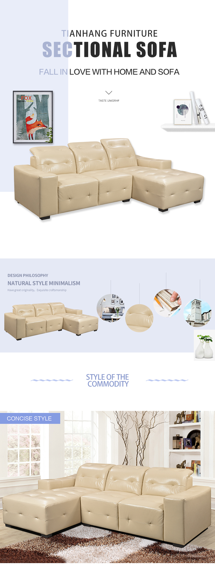 L-shaped classic north american style home furniture sofa hotel corner sectional sofa chaise from China