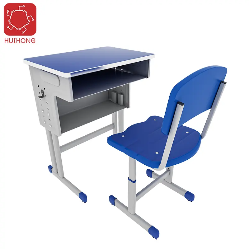 Huihong OEM Escritorio 600*450*760 Mm Kids Study Table Blue School Desks And Chairs Cheap Daycare Furniture