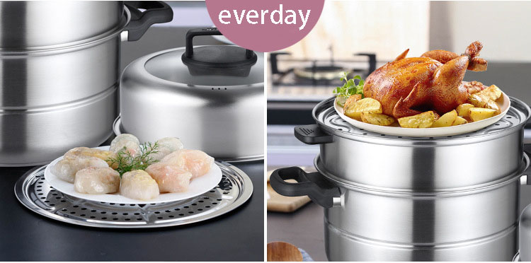 3 layers stainless steel  steamer pot and cookware pot with glass lid