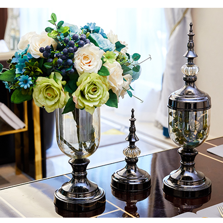 big size embosed glass vase 2020/royal luxury home decor crystal/glass vase with silver