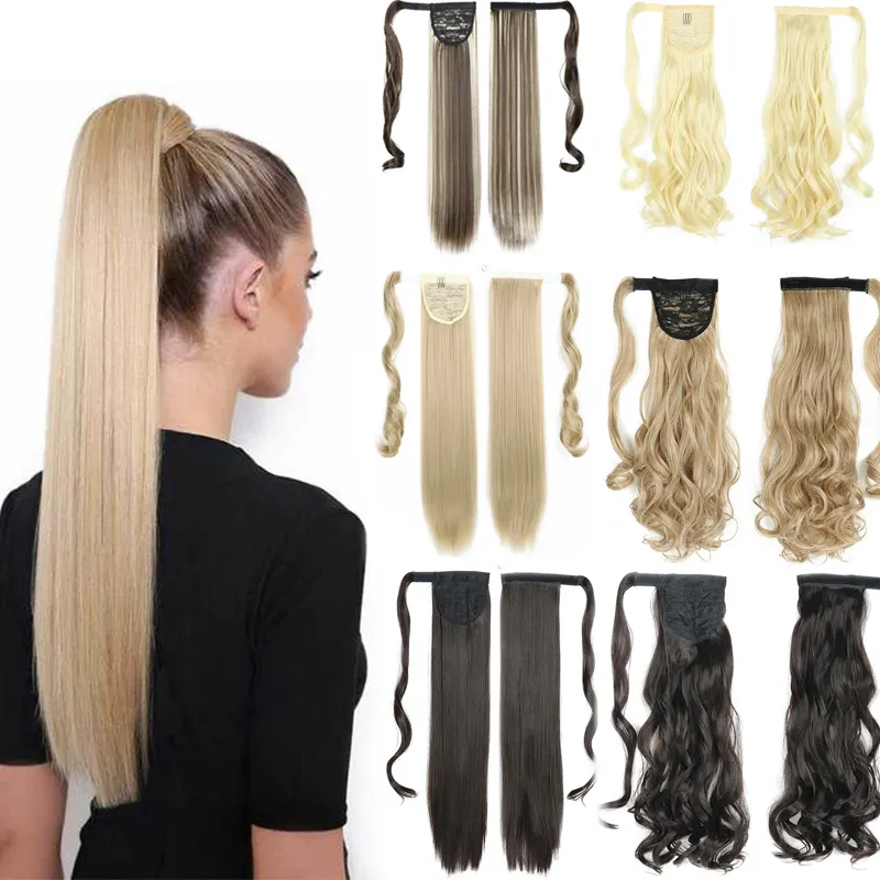 22'' Long Straight Wrap Around Clip In Ponytail Hair Extension Heat Resistant Synthetic Pony Tail