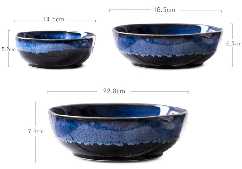 Nordic Style Tableware Round Glaze Blue Colored Ceramic Noodle Soup Bowl