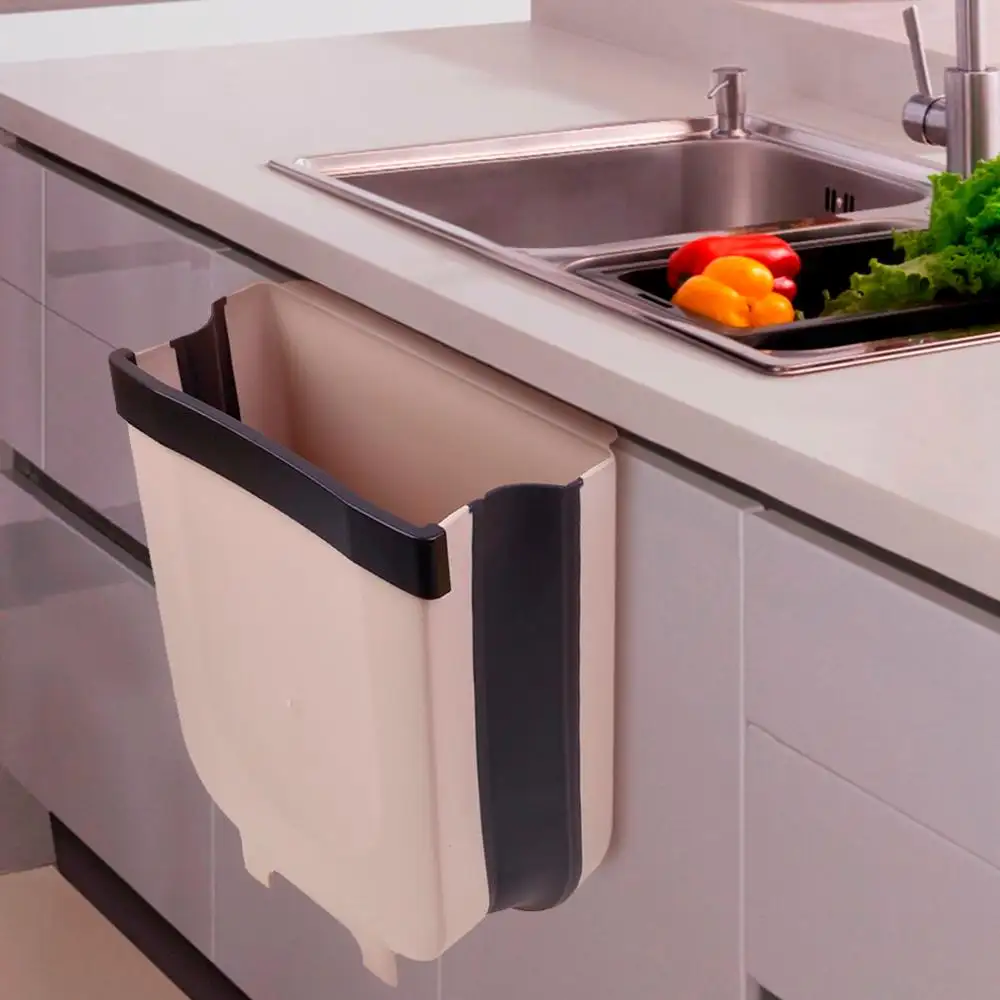 Folding Waste Bin Kitchen Cabinet Door Trash Bin Trash Can Wall Mounted Trashcan for Bathroom Toilet Waste Storage car Ashcan